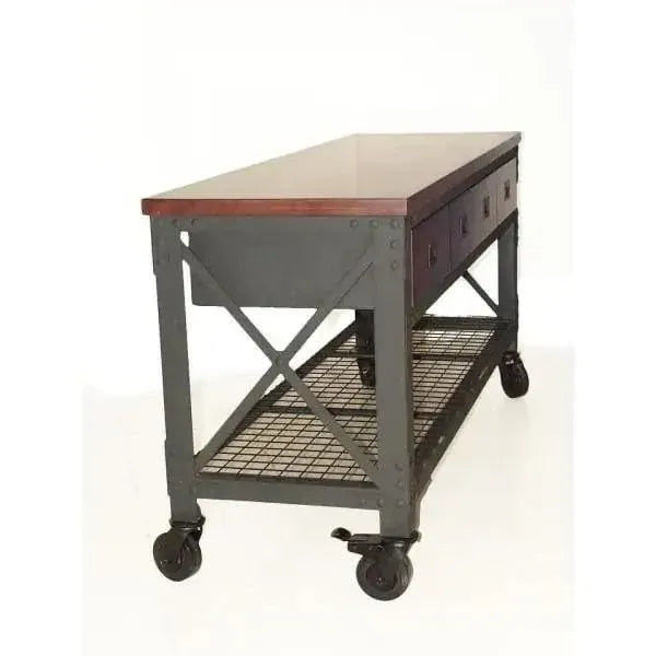72-Inch 3-Drawer Rolling Industrial Workbench with Wood Top
