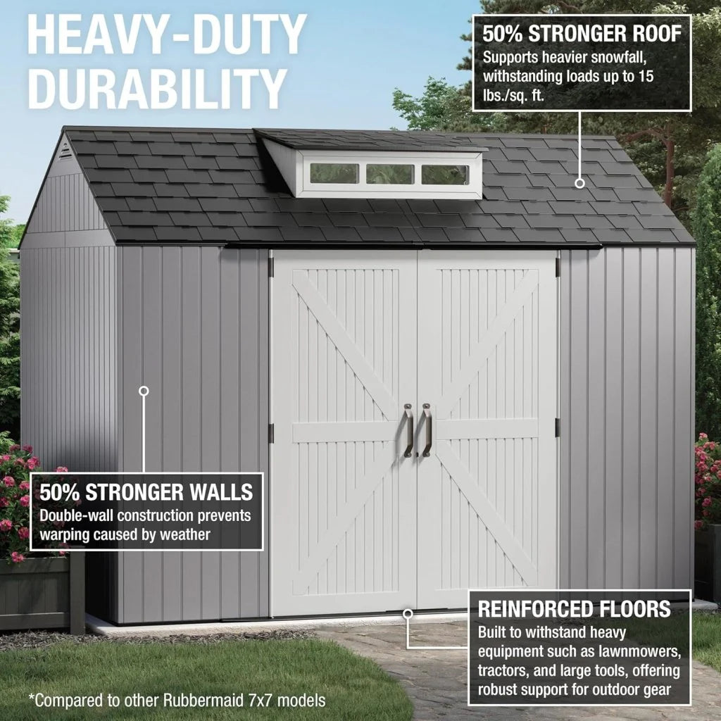 7 x 7 Ft Resin Outdoor Storage Shed with Floor, Weather Resistant, Gray