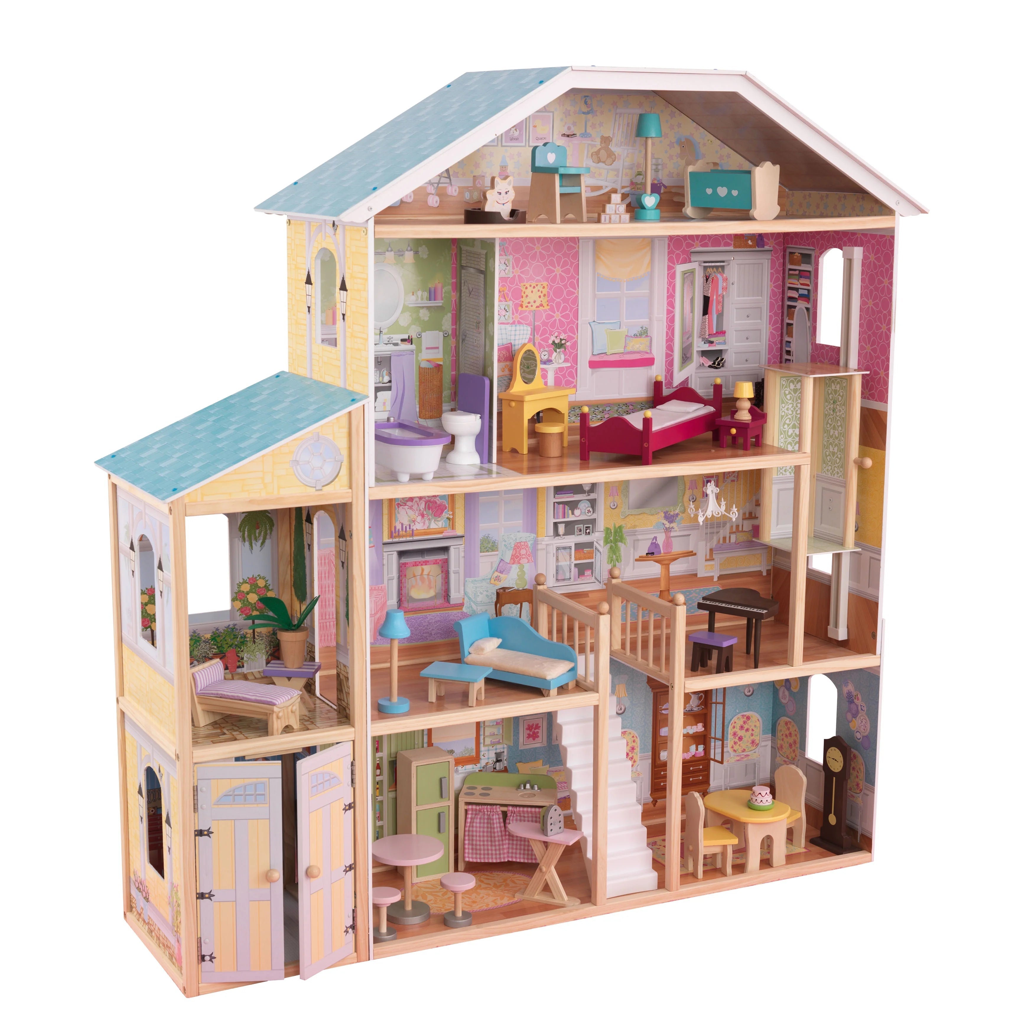 Wooden Dollhouse with 34 Accessories