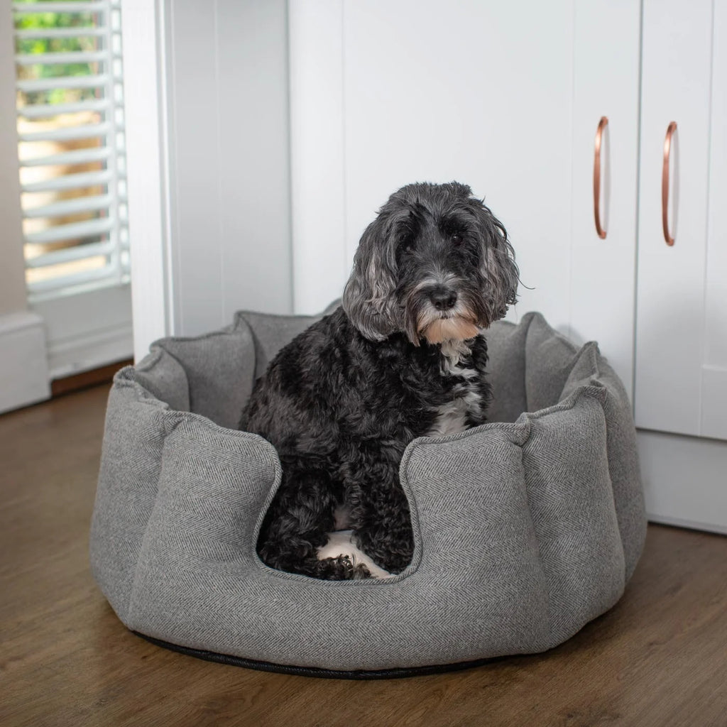 High Wall Bed For Dogs in Herringbone Tweed