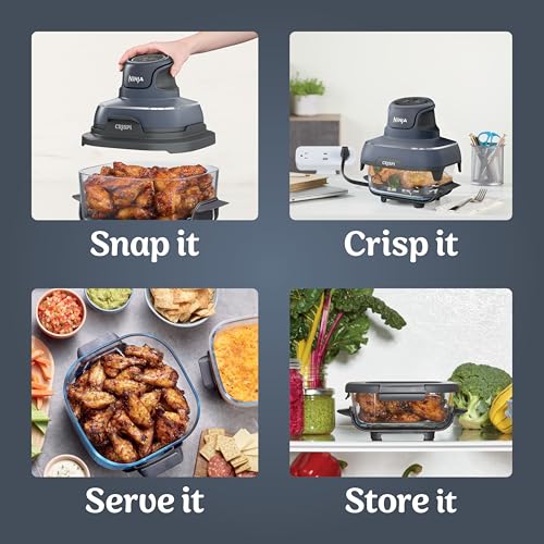 4-in-1 Portable Glass Air Fryer Cooking System with 4QT & 6-Cup Glass Containers and Storage Lids, Cyberspace
