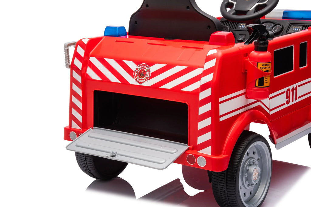2026 12V Kids Fire Truck Electric Ride On One Seater with Leather Seat and RC