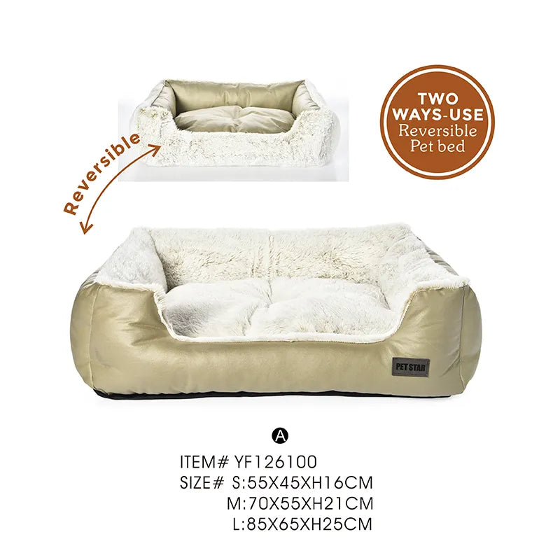 Reversible Pet Bed Soft Plush Dog Bed