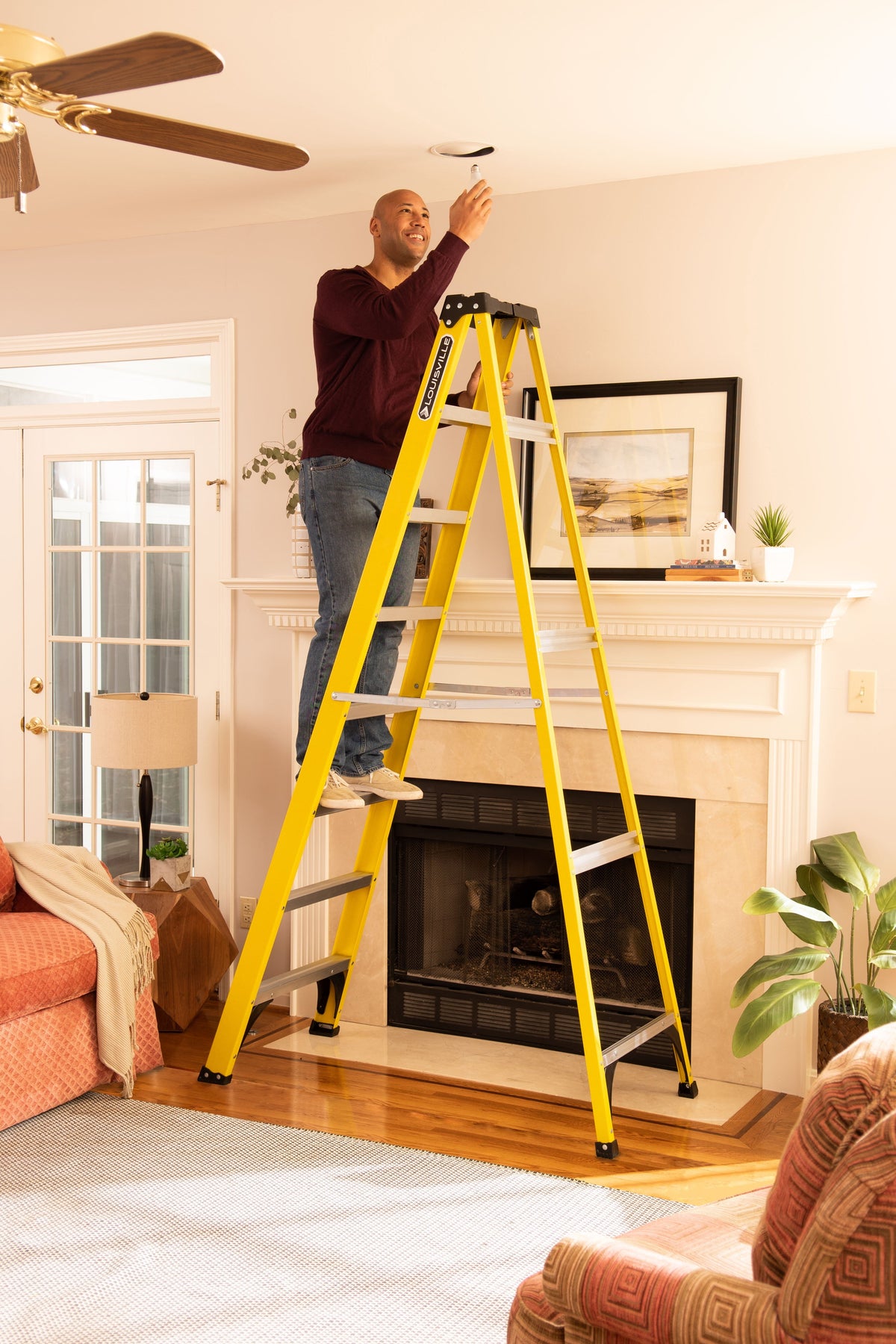 8-Ft. Fiberglass Step Ladder, 12-Ft. Reach, 250-Lb. Load Capacity