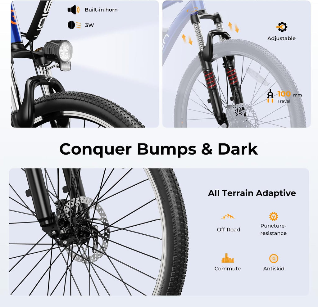500W Electric Bike, 40-Mile Range, 20 MPH Top Speed