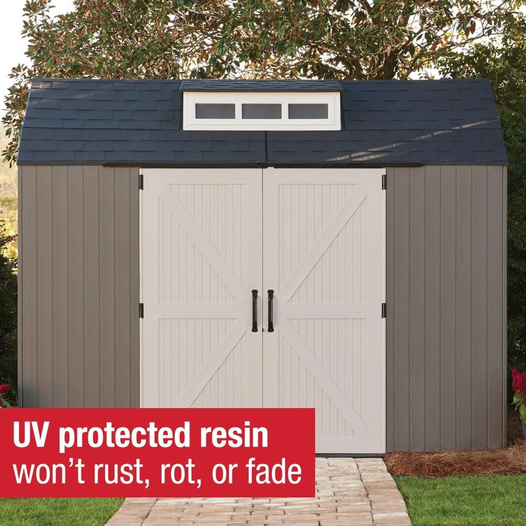 7 x 7 Ft Resin Outdoor Storage Shed with Floor, Weather Resistant, Gray