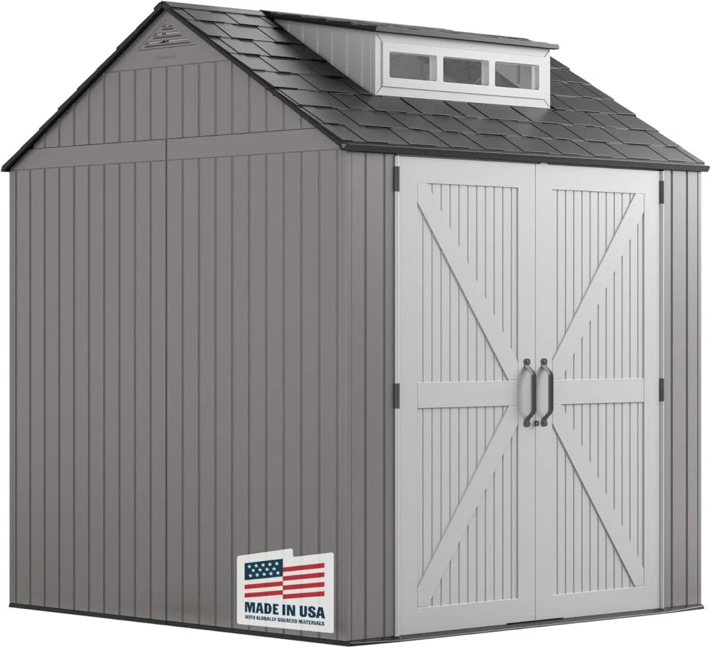7 x 7 Ft Resin Outdoor Storage Shed with Floor, Weather Resistant, Gray