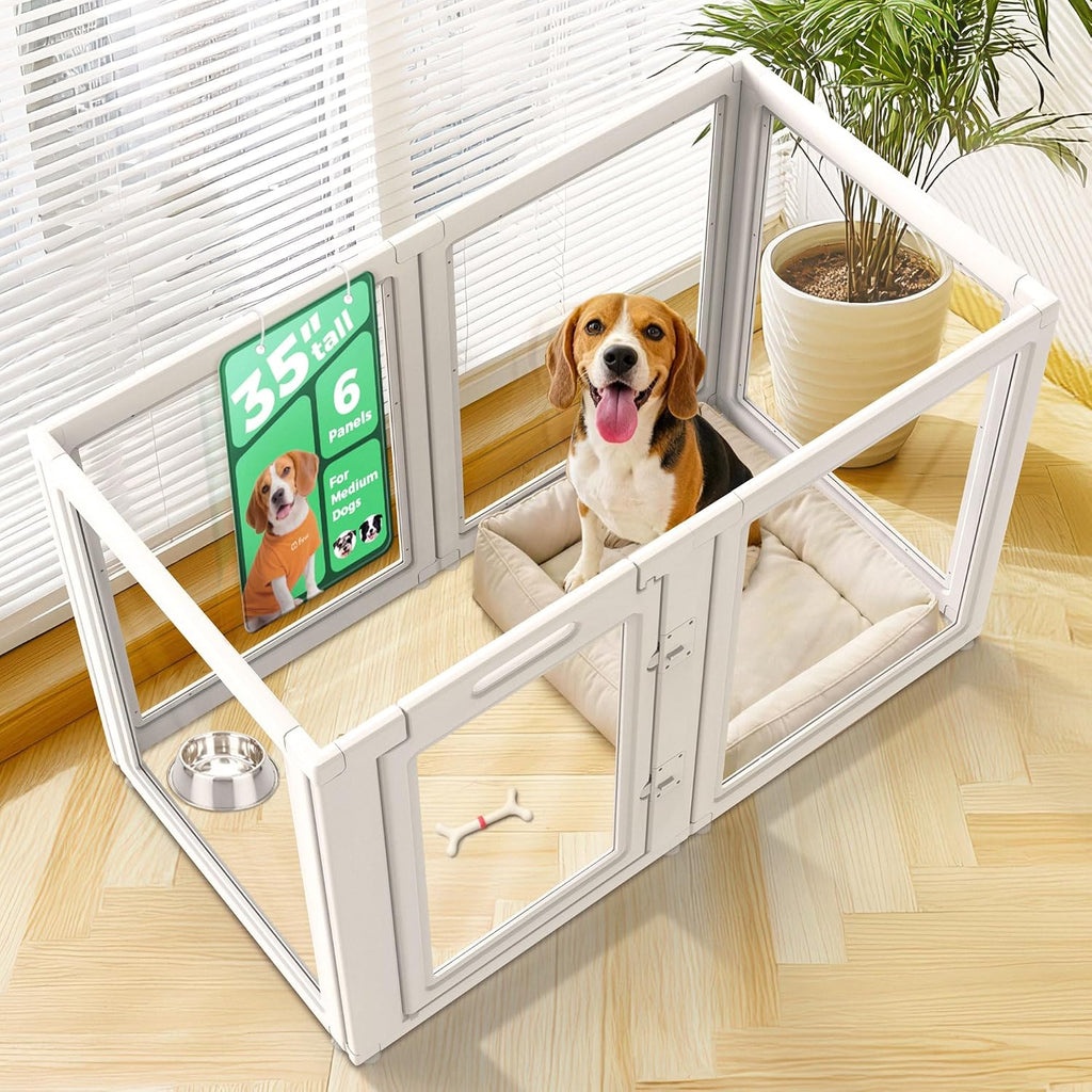 AuraSpace Clear Acrylic Indoor Dog Playpen, 24" H, 12 Panels, White