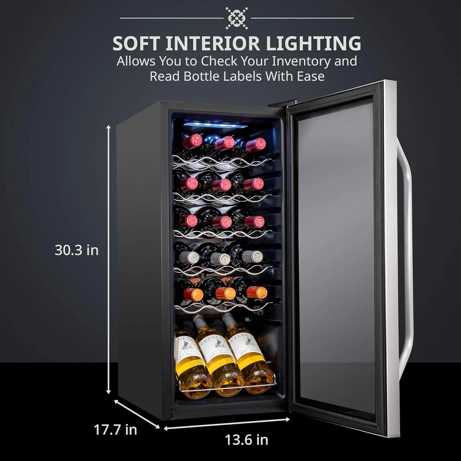 18 Bottle Compressor Wine Cooler Refrigerator w/Lock, Large Freestanding Wine Cellar For Red, White, Champagne or Sparkling Wine, 41f-64f Digital Temperature Control Fridge Glass Door Black