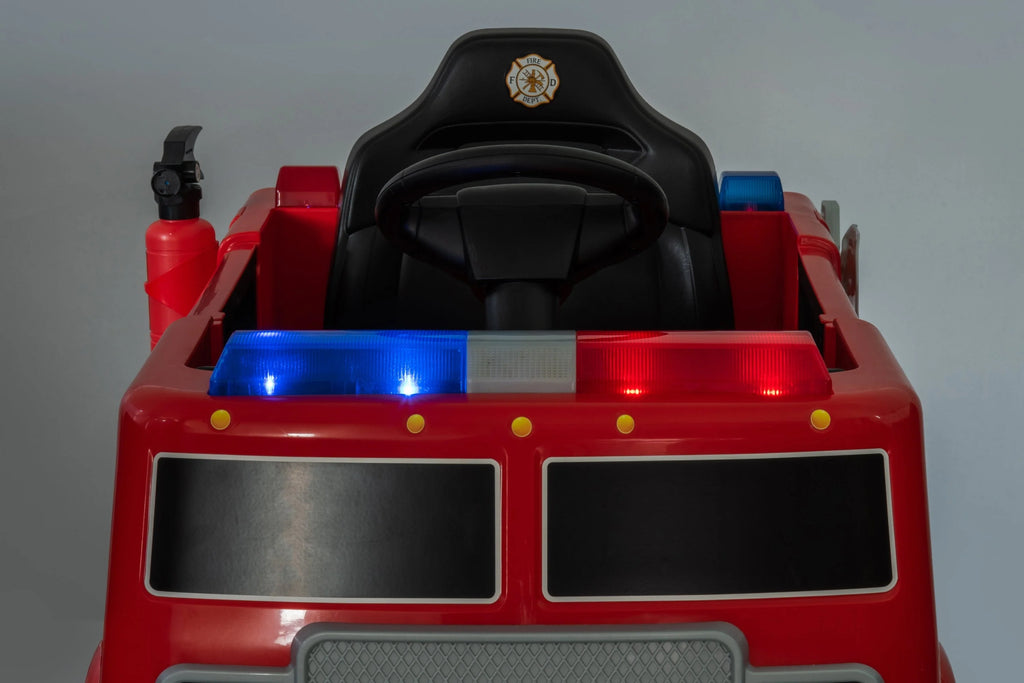 2026 12V Kids Fire Truck Electric Ride On One Seater with Leather Seat and RC