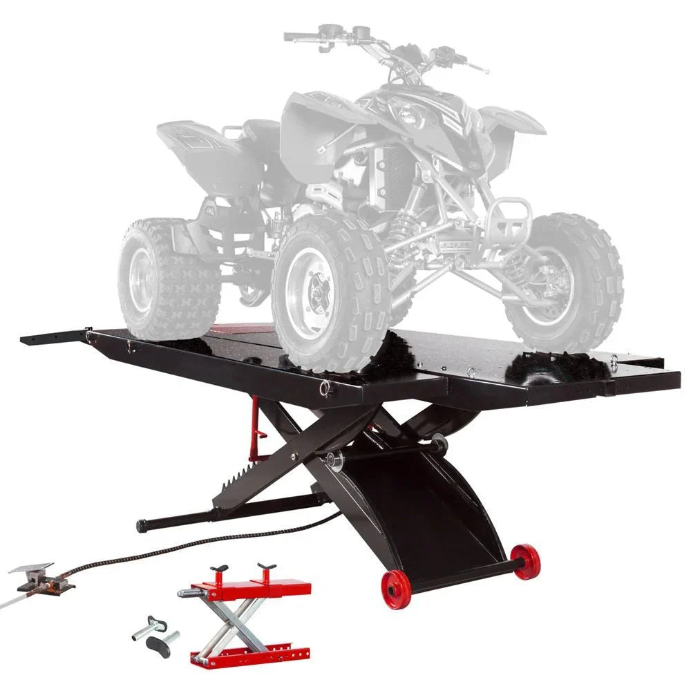 ATV Lift Table and Center Jack, Heavy-Duty Hydraulic Motorcycle and ATV Lift Stand for Garage and Maintenance
