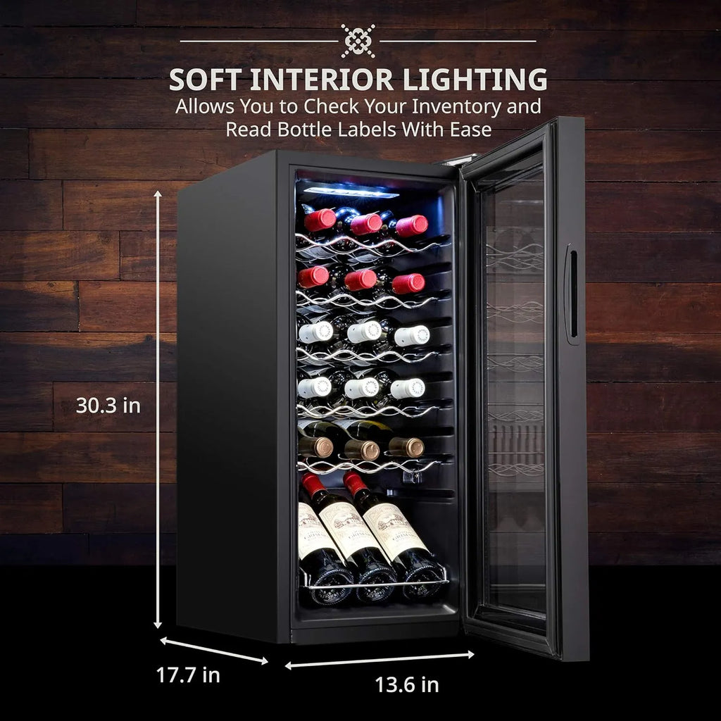 18 Bottle Compressor Wine Cooler Refrigerator w/Lock, Large Freestanding Wine Cellar For Red, White, Champagne or Sparkling Wine, 41f-64f Digital Temperature Control Fridge Glass Door Black