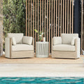 3 Piece Boho Patio Rattan Bistro Set, FSC Acacia Wood Frame, Cream