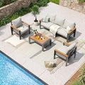 Aluminum Patio Furniture Set 7 Seats, Oversized Outdoor Sectional with Washable Thick Cushions, Coffee Table, Patio Conversation Sets for Porch, Balcony, Deck