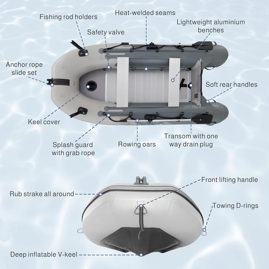 Multi-Person Inflatable Fishing Boat with Aluminum Floor, Oars and Rod Holders
