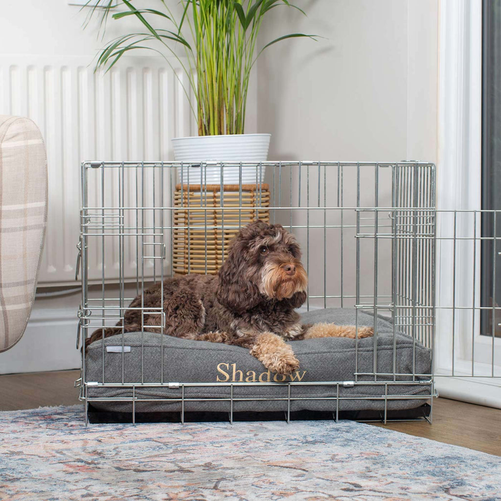 Dog Cushion in Pewter Herringbone Tweed