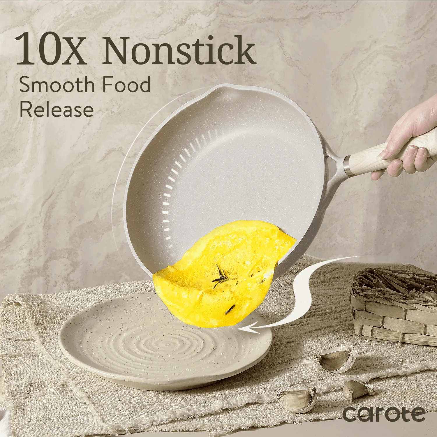 21-Piece Nonstick Pots and Pans Set, Induction Compatible, Beige Granite