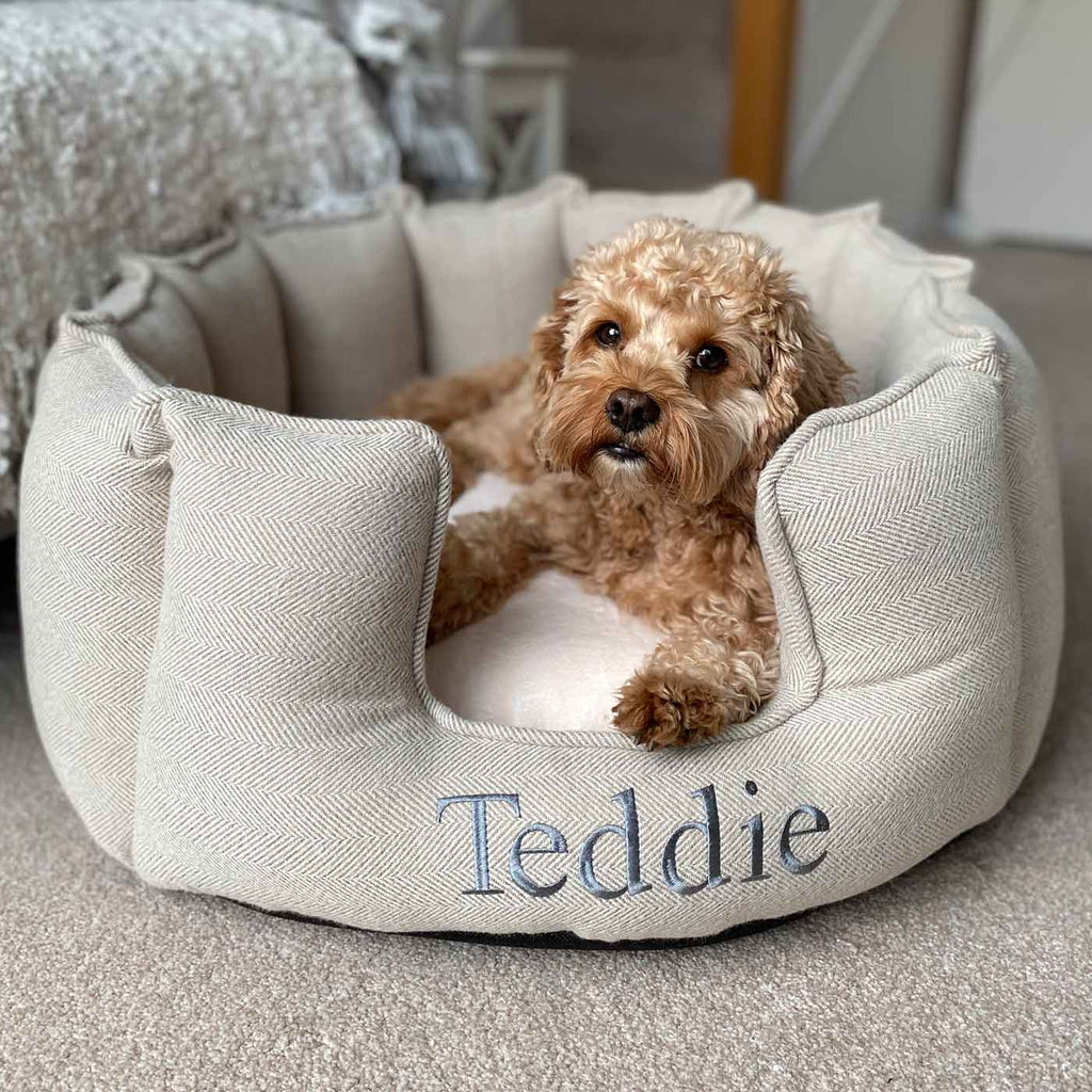High Wall Bed For Dogs in Herringbone Tweed