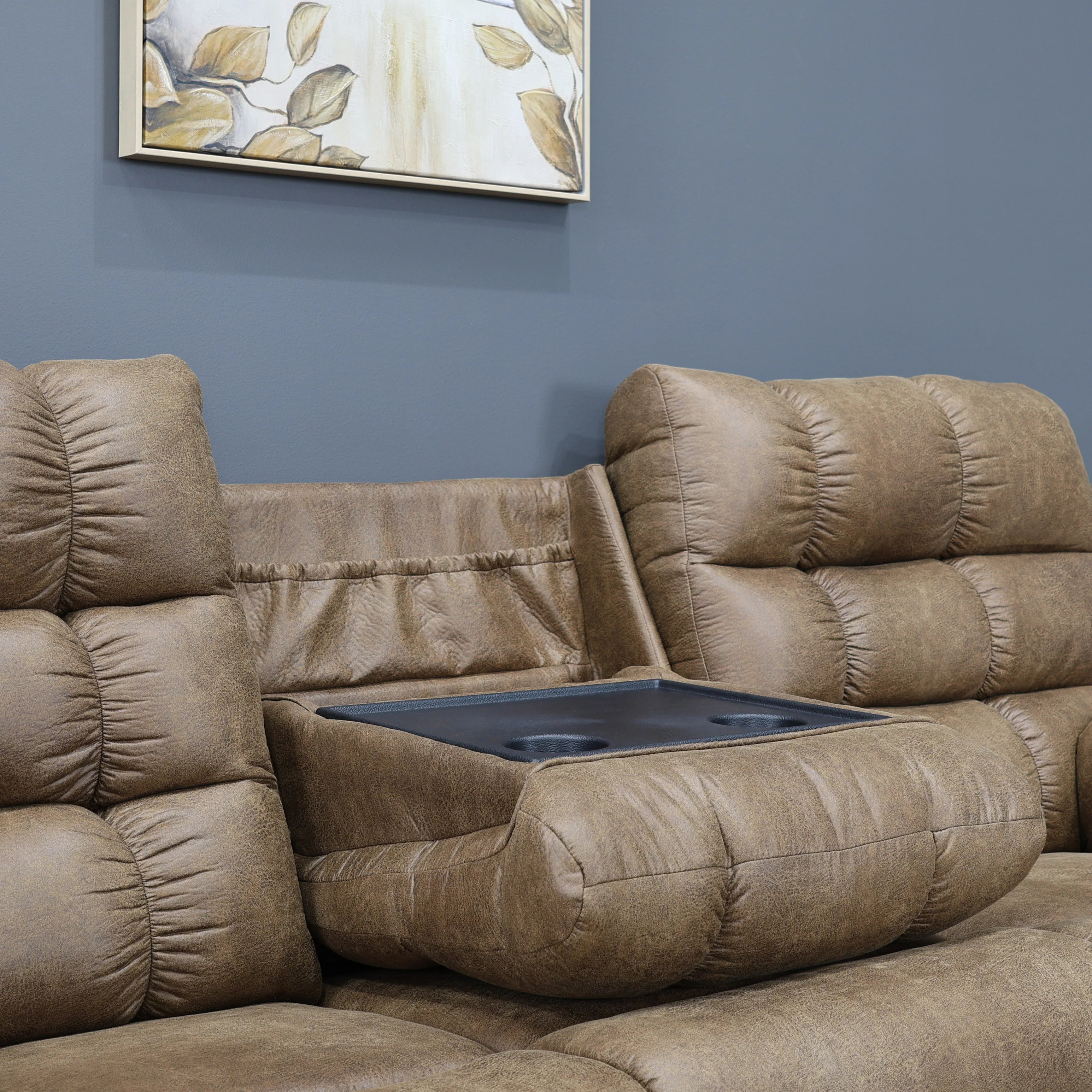Waldara Reclining Sofa w/ Drop Down Table Tan