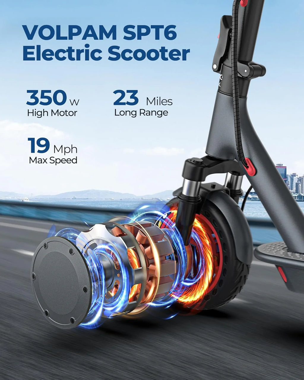 Electric Scooter with 350W/500W Motor, 8.5"/10" Solid Tires, 19/22 MPH, Up to 28-Mile Range