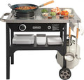 50,000 BTU Propane Outdoor Wok Station with Prep Table and 14-Inch Carbon Steel Wok, Black