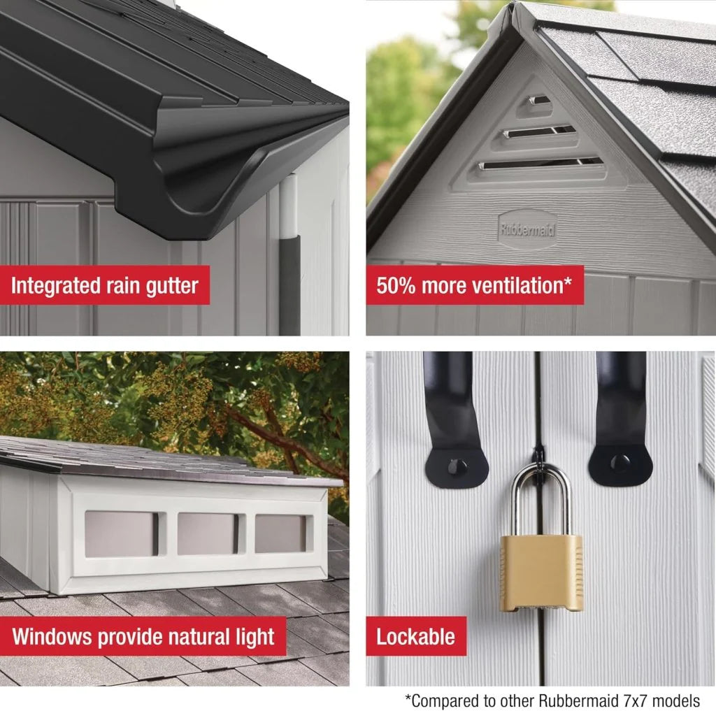 7 x 7 Ft Resin Outdoor Storage Shed with Floor, Weather Resistant, Gray