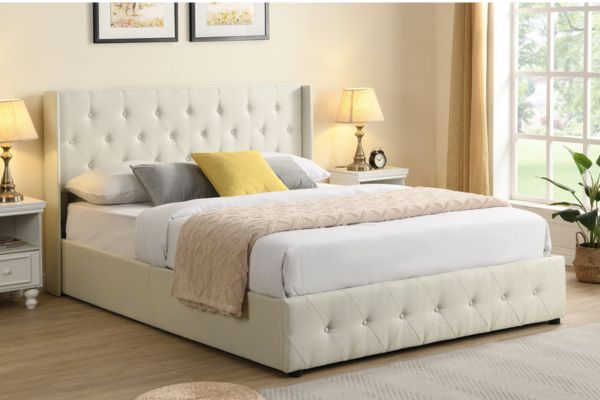 T2162W White Linen Hydraulic Lift Storage Platform Bed