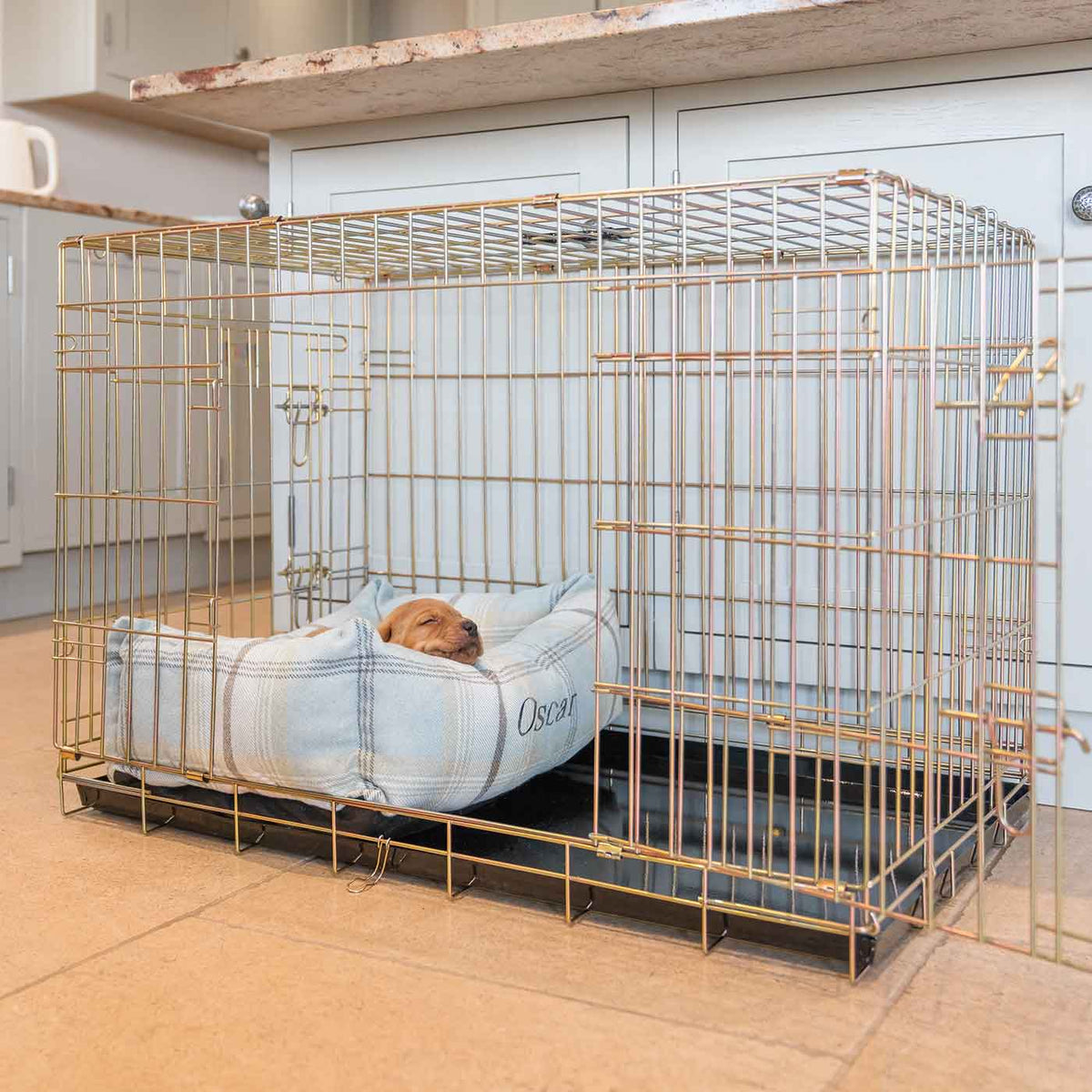 Cozy & Calming Puppy Cage Bed in Balmoral Tweed