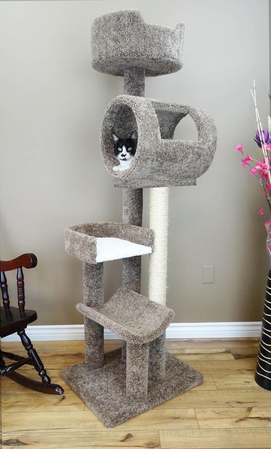 New Cat Condos 140003- Solid Wood Cat Climbing Tower Cat Tree, Beige