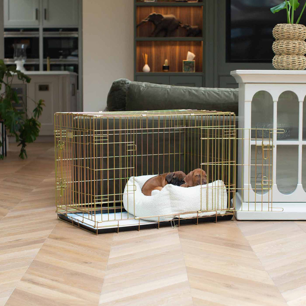 Cozy & Calming Puppy Cage Bed In Ivory Bouclé