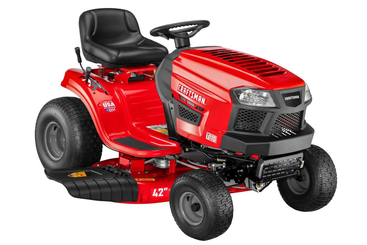 42-Inch Riding Lawn Mower, 17.5 HP Gas Engine, 7-Speed Transmission, Wide Cutting Deck for Residential Lawn Maintenance