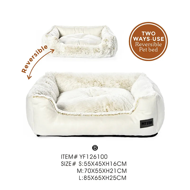 Reversible Pet Bed Soft Plush Dog Bed