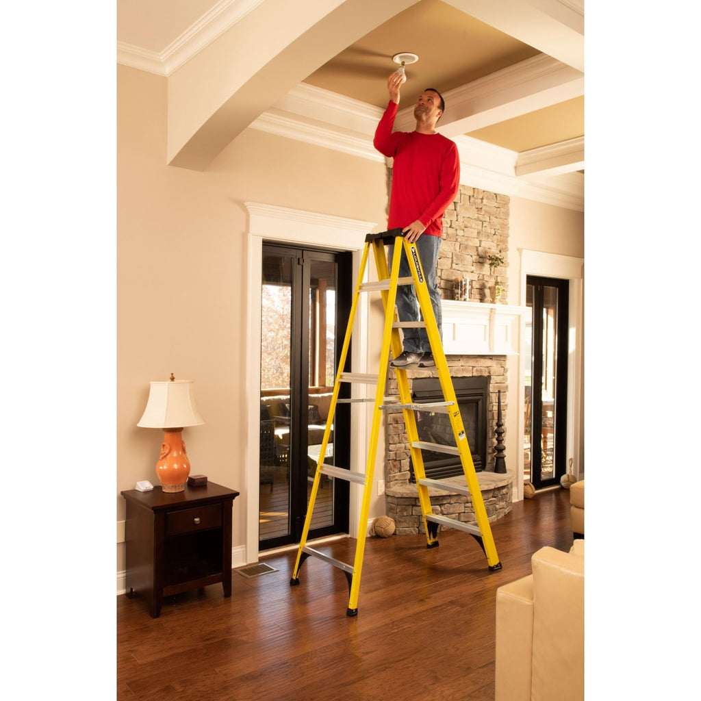 8-Ft. Fiberglass Step Ladder, 12-Ft. Reach, 250-Lb. Load Capacity