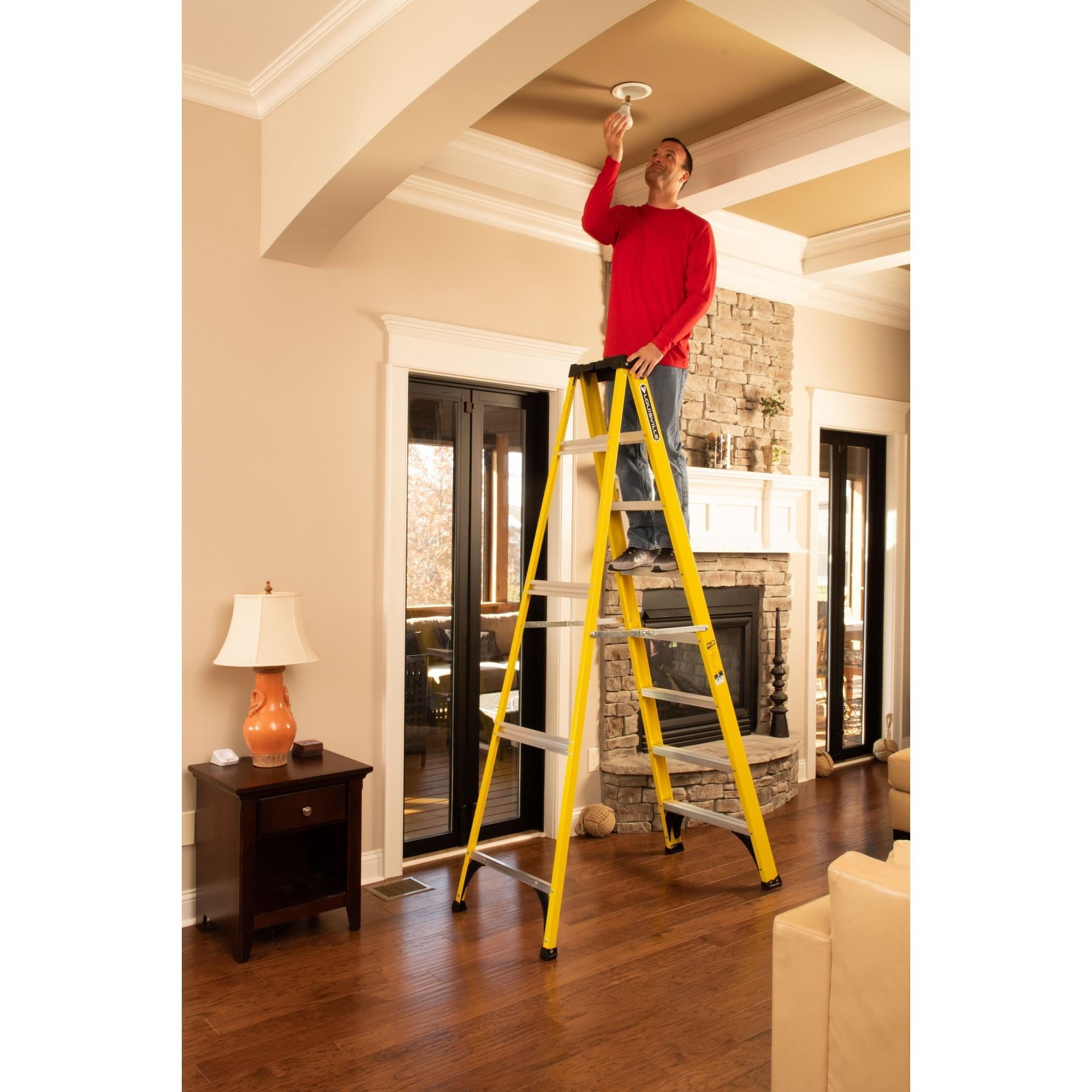 8-Ft. Fiberglass Step Ladder, 12-Ft. Reach, 250-Lb. Load Capacity
