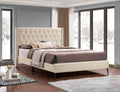 IF 5592 Beige Velvet Wingback Platform Bed with Chrome Nailheads