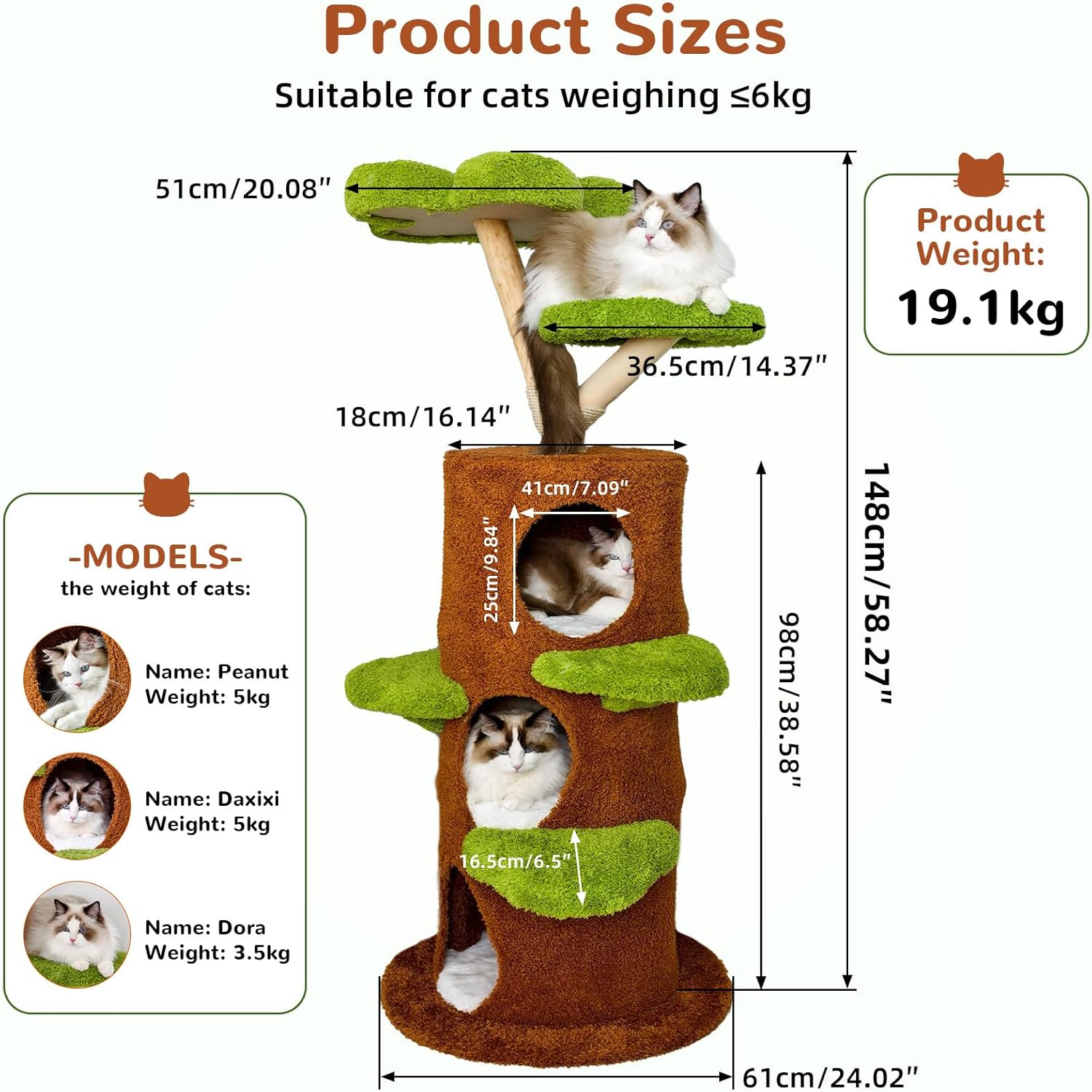 Wisfor Modern Cat Tree Tower: 58Inch Tall Cats Tree for Large Cats with Multi Condos - Indoor Wooden Kitty Tree House Sturdy with Scratching Post