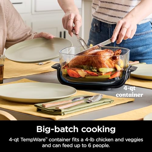 4-in-1 Portable Glass Air Fryer Cooking System with 4QT & 6-Cup Glass Containers and Storage Lids, Cyberspace