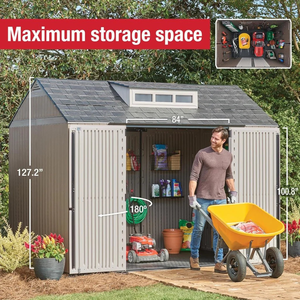7 x 7 Ft Resin Outdoor Storage Shed with Floor, Weather Resistant, Gray