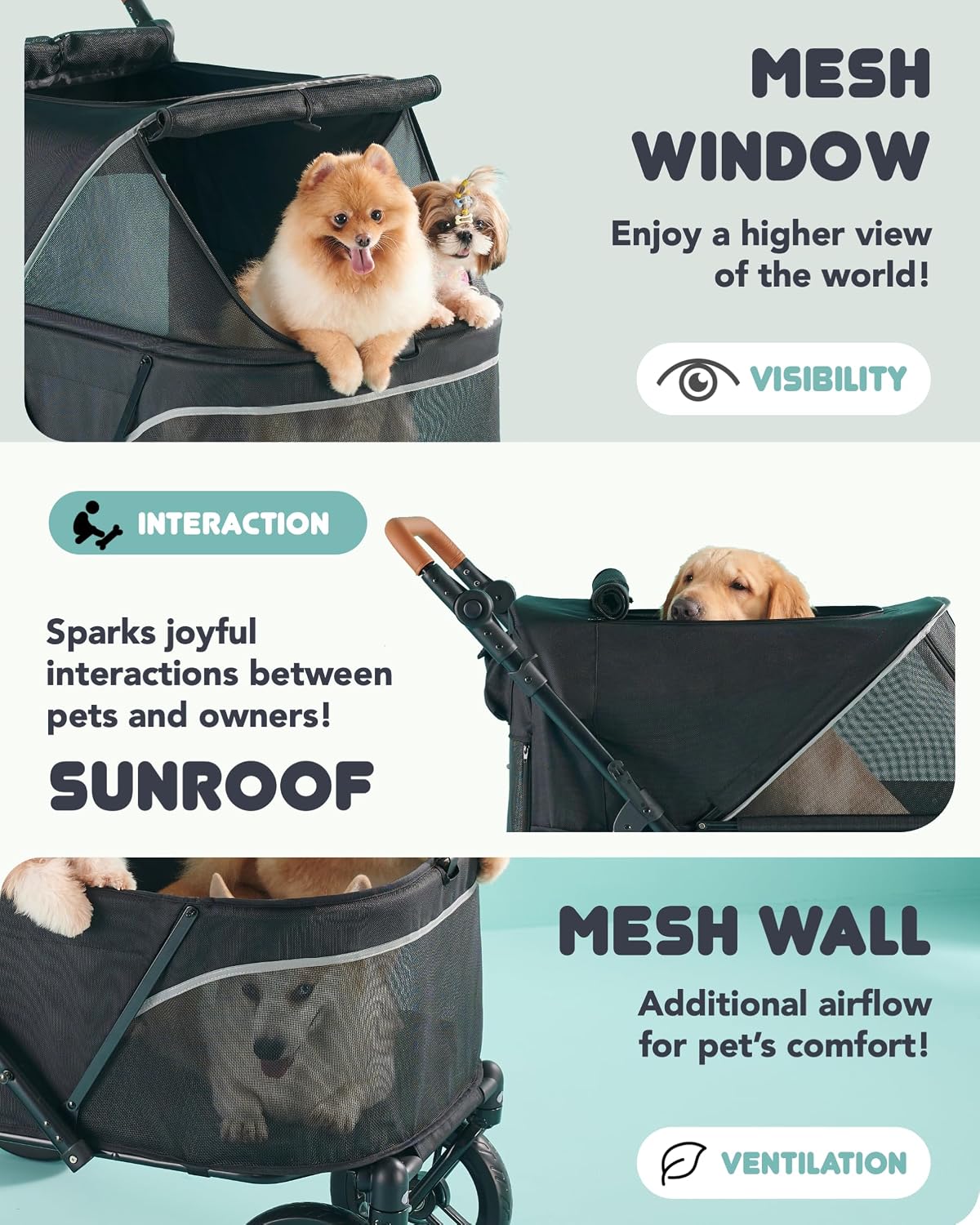Pet Stroller for Large Dogs up to 110lbs, Large Pet Stroller