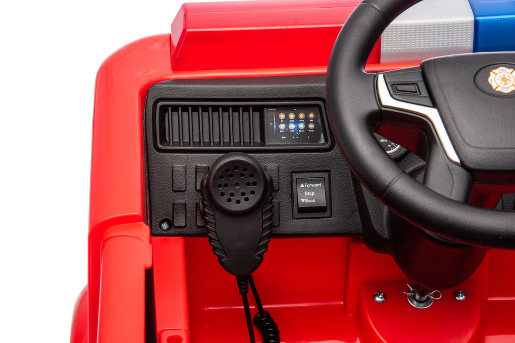 2026 12V Kids Fire Truck Electric Ride On One Seater with Leather Seat and RC