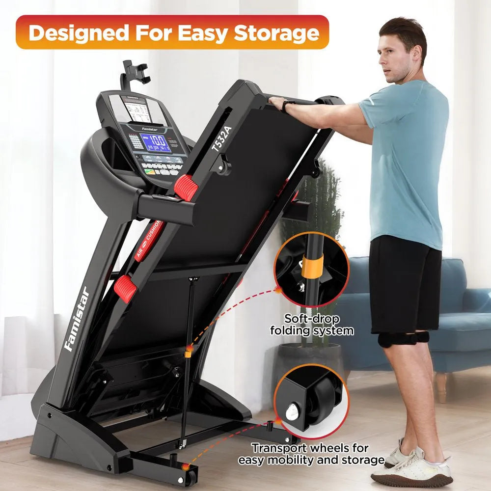 Folding Treadmill for Home with 15-Level Auto Incline, 300-Lb. Capacity and 10 MPH Speed