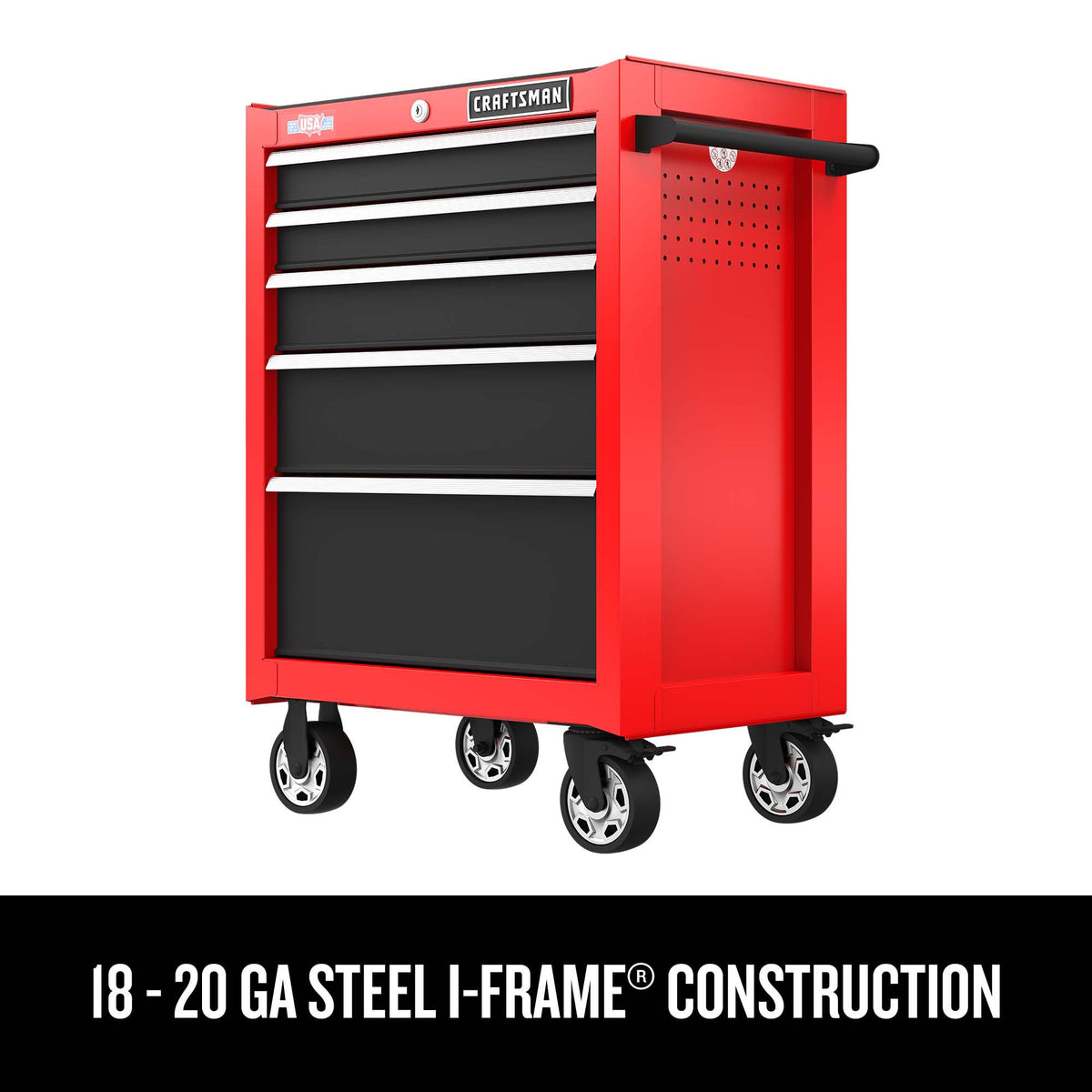26-Inch W x 36.5-Inch H 5-Drawer Steel Rolling Tool Cabinet, Red