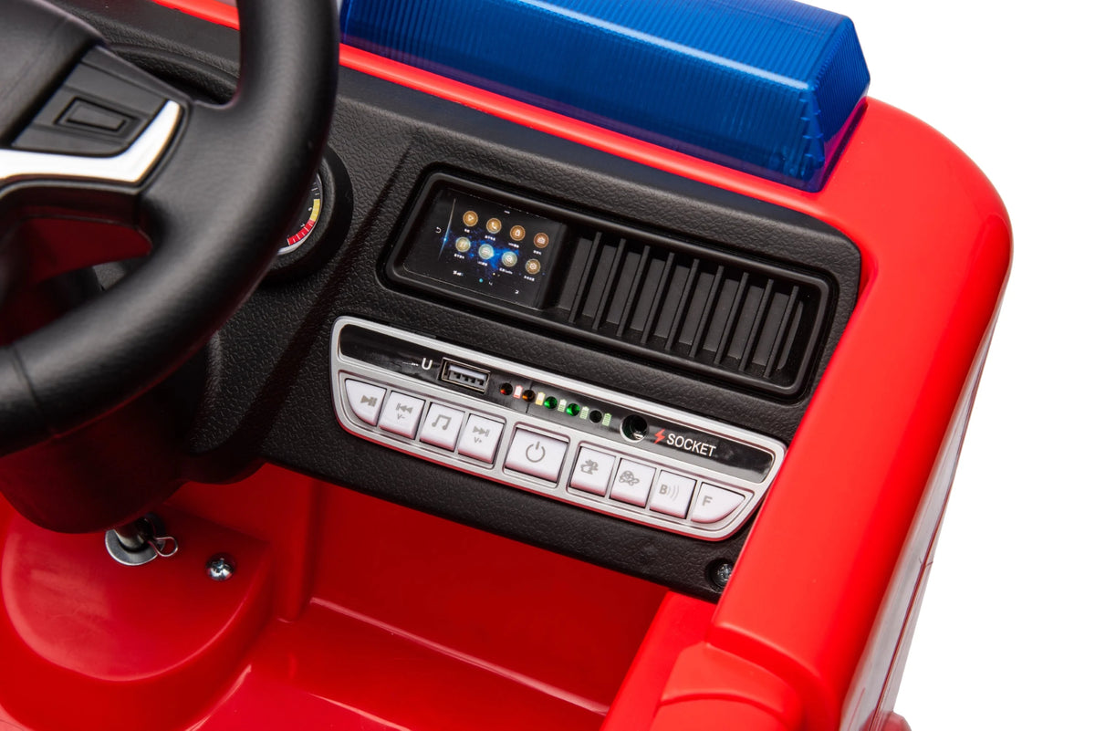 2026 12V Kids Fire Truck Electric Ride On One Seater with Leather Seat and RC