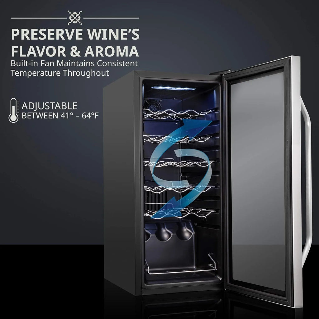 18 Bottle Compressor Wine Cooler Refrigerator w/Lock, Large Freestanding Wine Cellar For Red, White, Champagne or Sparkling Wine, 41f-64f Digital Temperature Control Fridge Glass Door Black