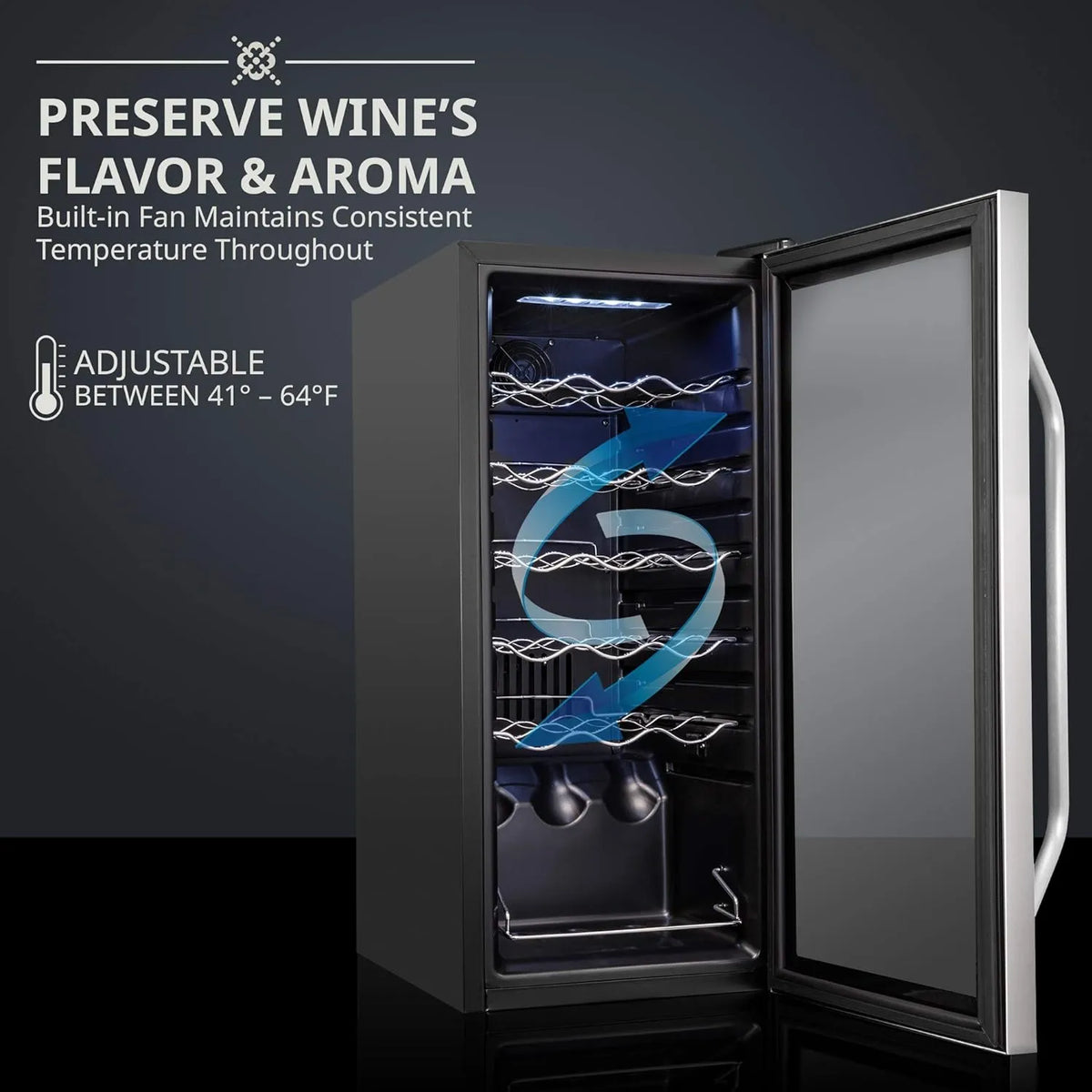 18 Bottle Compressor Wine Cooler Refrigerator w/Lock, Large Freestanding Wine Cellar For Red, White, Champagne or Sparkling Wine, 41f-64f Digital Temperature Control Fridge Glass Door Black