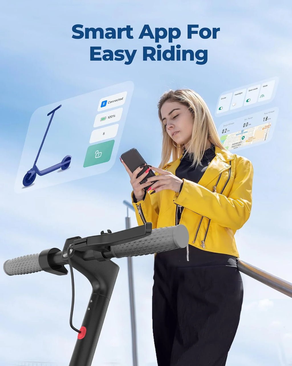 Electric Scooter with 350W/500W Motor, 8.5"/10" Solid Tires, 19/22 MPH, Up to 28-Mile Range