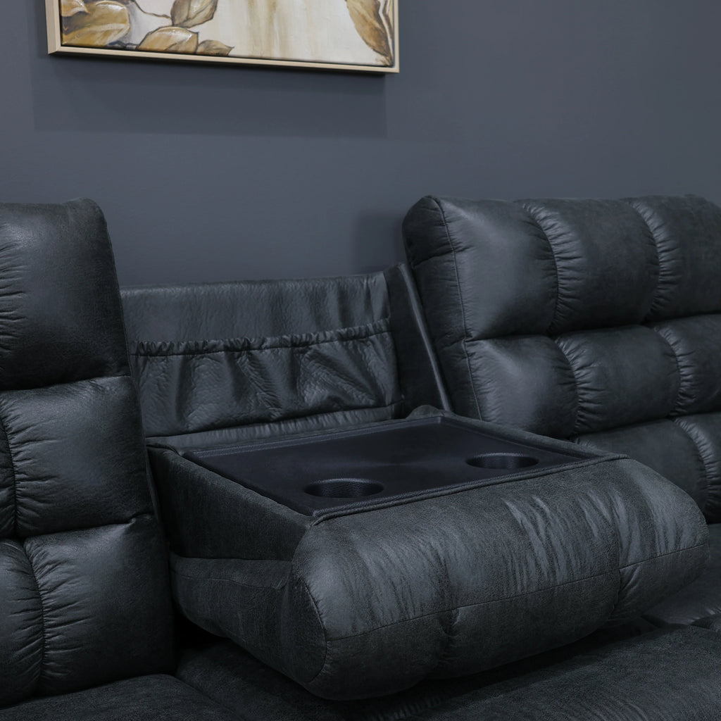 Waldara Reclining Sofa w/ Drop Down Table Charcoal