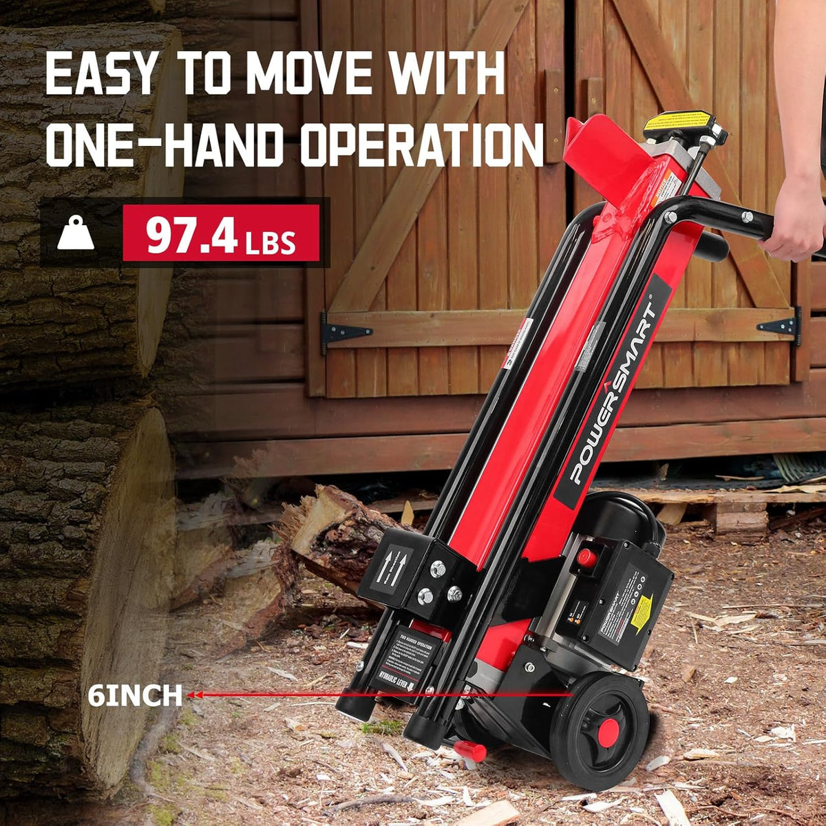 7-Ton Electric Log Splitter, 15 Amp, Horizontal Full-Beam Design with Steel Wedge