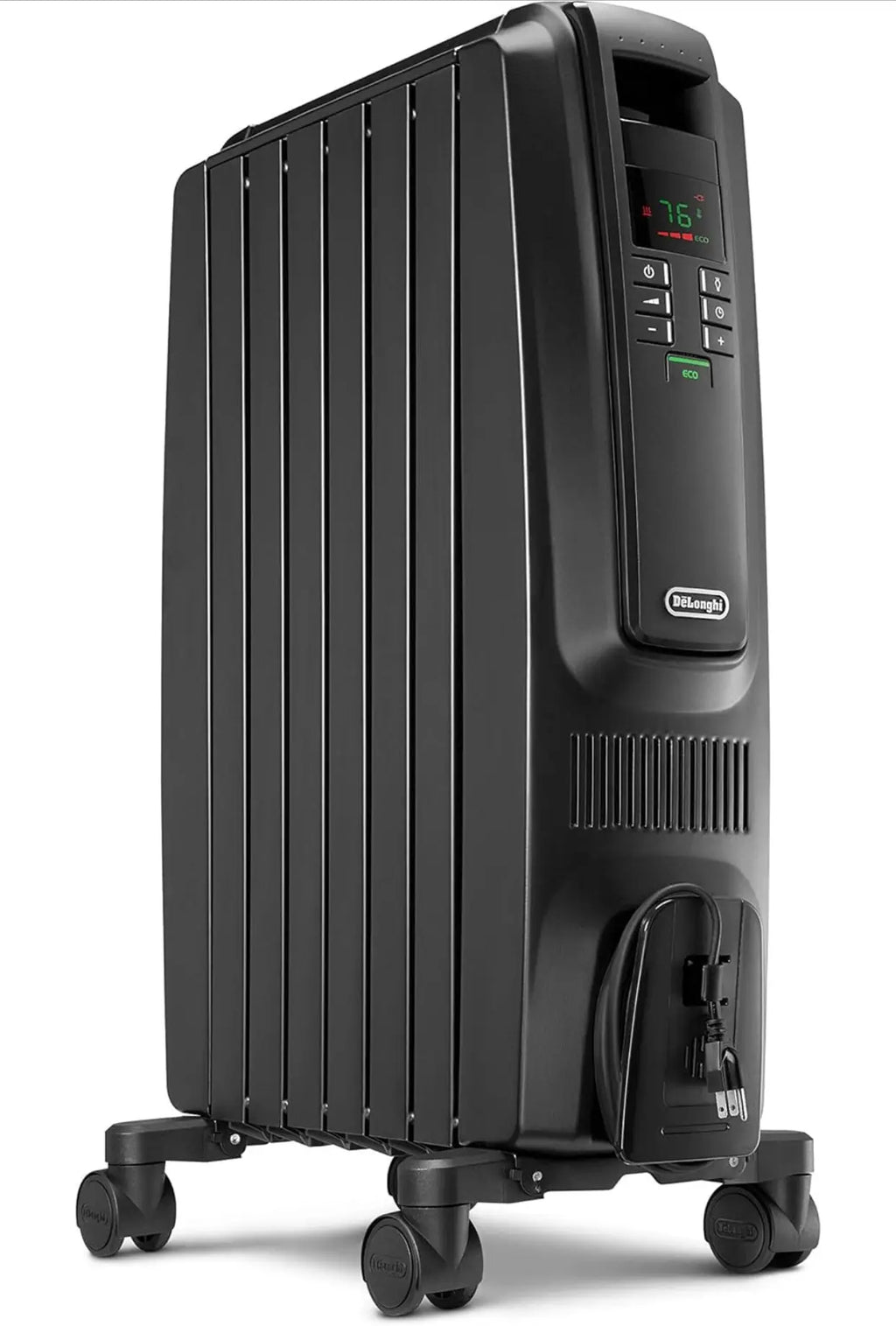 1500W Oil-Filled Radiator Space Heater with Adjustable Thermostat, 3 Heat Settings and Timer, Black