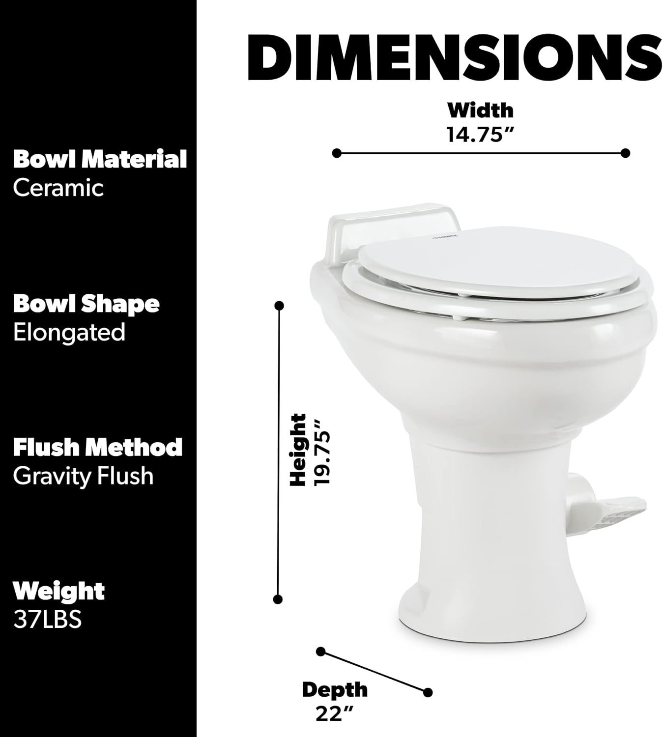 Standard-Height RV Toilet, White
